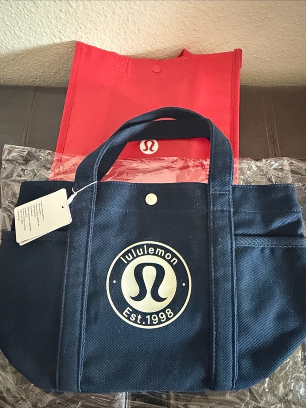 lululemon athletica canvas Navy and Red mini tote 6.5 L